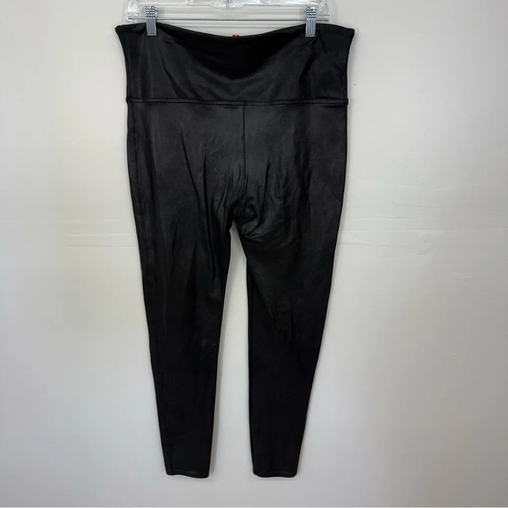 SPANX Black High-Rise Faux Leather Metallic Women's Leggings E4